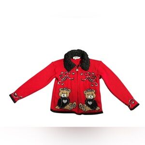 Vintage Heart Works Teddy Bear Sweater Girls 5/6 Full Zip 80s/90s Girlcore